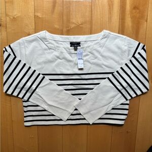 NWT J. Crew Women's Striped White and Black Cropped Top